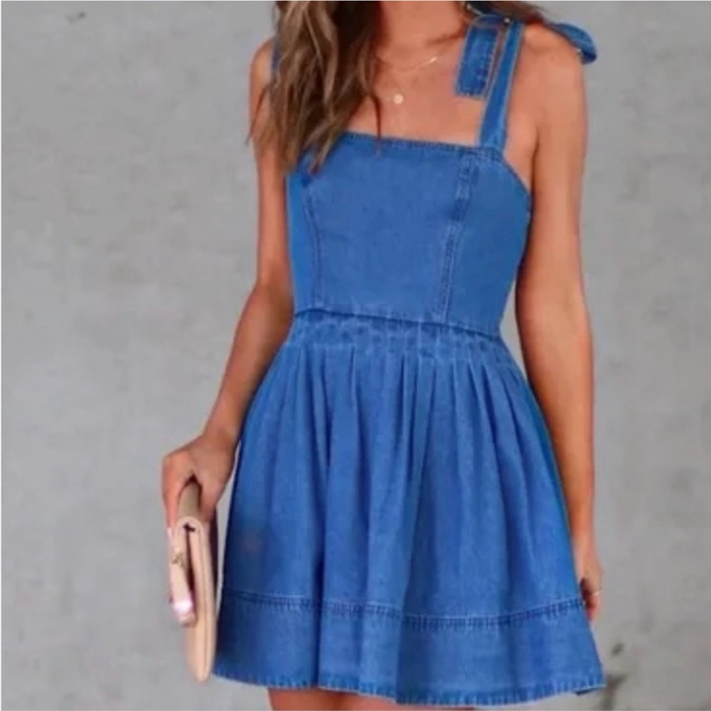 Storia Sleeveless Fit & Flare Denim Dress